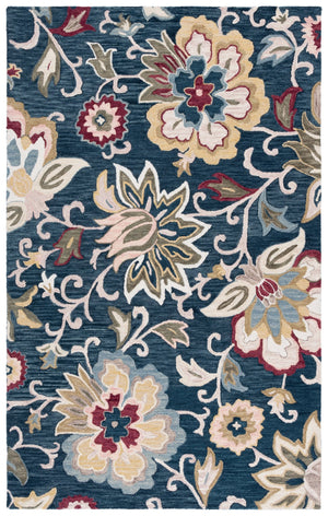 Safavieh Blossom Hand-Tufted Wool-Cotton Floral Area Rug In Navy And Red — Low Pile, Timeless Elegance 4'-0" x 6'-0" BLM117N-4