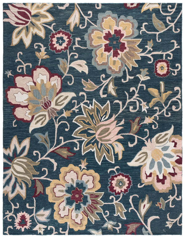 Safavieh Blossom Hand-Tufted Wool-Cotton Area Rug In Navy & Red Floral — Timeless, Durable, Soft Underfoot 9'-0" x 12'-0" BLM117N-9