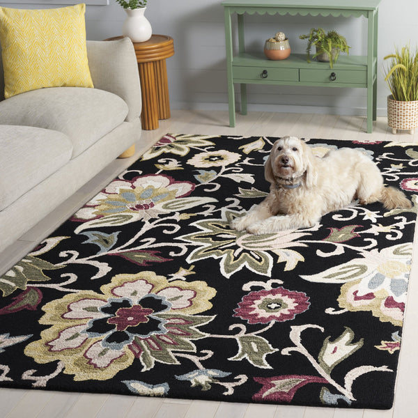 Safavieh Blossom Hand-Tufted Black Sage Floral Rug, Wool-Cotton Blend For Living Room Elegance And Durability 6'-0" x 9'-0" BLM117Z-6