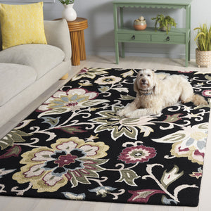 Safavieh Blossom Hand-Tufted Black Sage Runner — Wool-Cotton Floral Design, Low-Profile Pile, Hallway Accent (8Ft) 2'-3" x 8'-0" BLM117Z-28