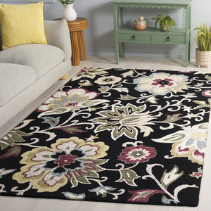Safavieh Blossom Hand-Tufted Floral Rug In Black & Sage — 85% Wool Low-Profile Round Rug For Elegant Rooms 6'-0" x 6'-0" BLM117Z-6R