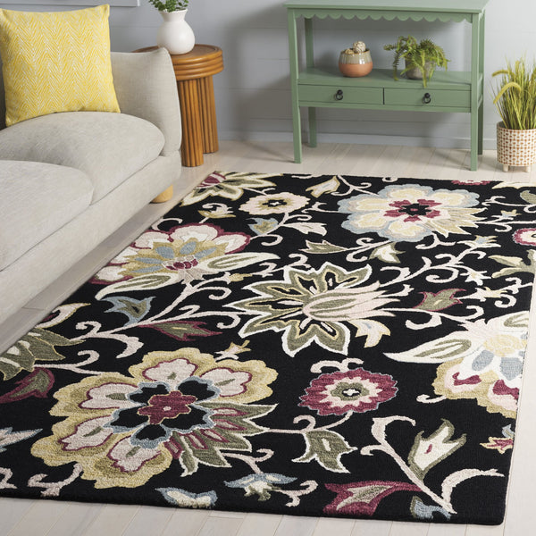 Safavieh Blossom Hand-Tufted Floral Area Rug In Black & Sage — 85% Wool Low-Pile Elegance For Large Rooms 8'-0" x 10'-0" BLM117Z-8