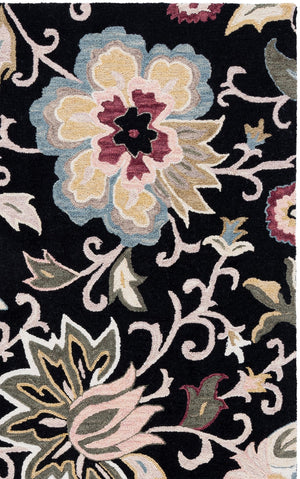 Safavieh Blossom Hand-Tufted Floral Rug In Black & Sage — 85% Wool Low-Profile Round Rug For Elegant Rooms 6'-0" x 6'-0" BLM117Z-6R