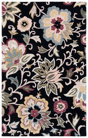 Safavieh Blossom Hand-Tufted Black Sage Area Rug — Wool-Cotton Blend, Floral-Inspired Low-Profile Elegance 4'-0" x 6'-0" BLM117Z-4