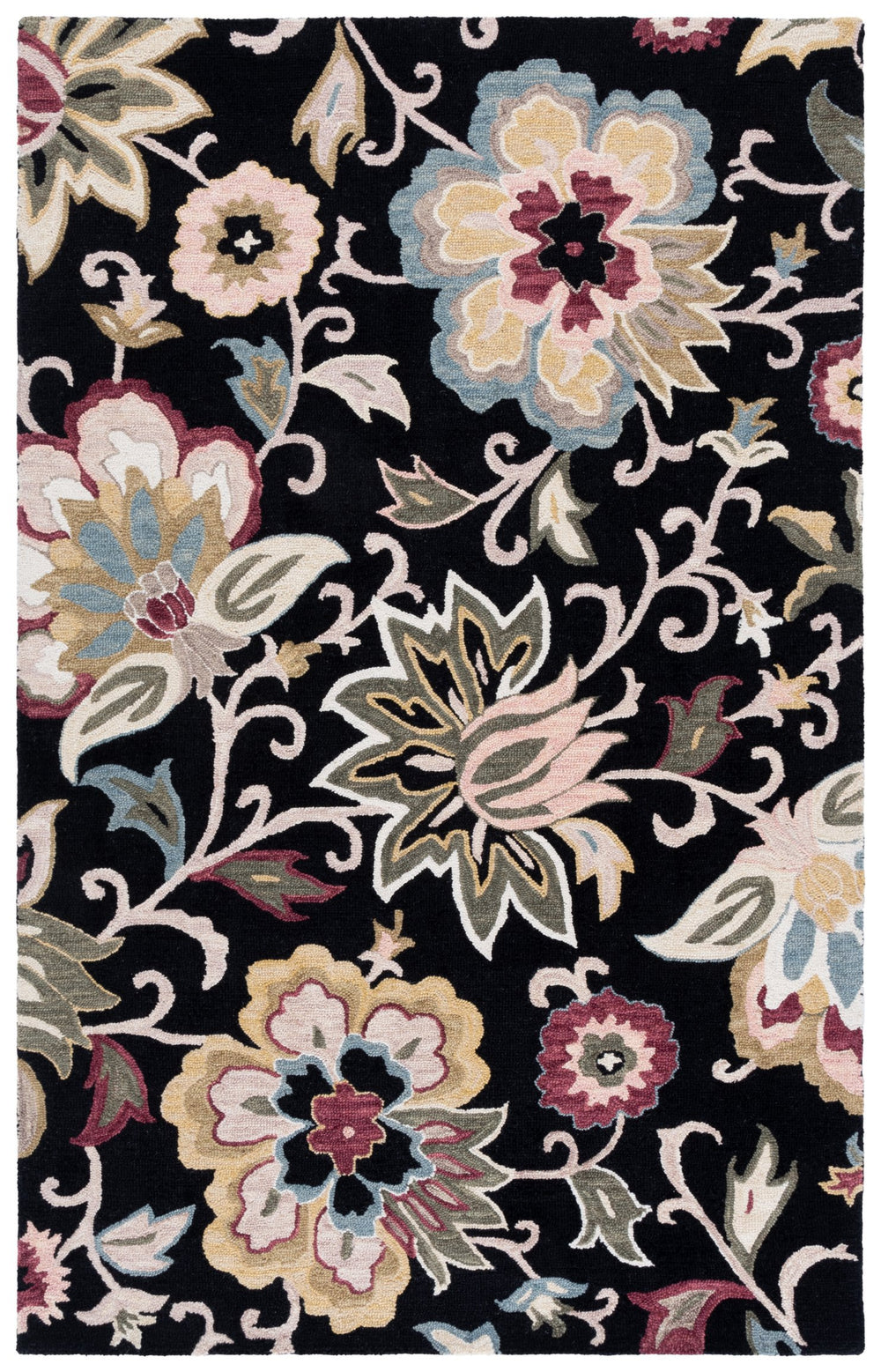Safavieh Blossom Hand-Tufted Black And Sage Floral Rug — Wool-Cotton Blend, Artisanal Texture For Stylish Rooms 6'-0" x 6'-0" BLM117Z-6SQ