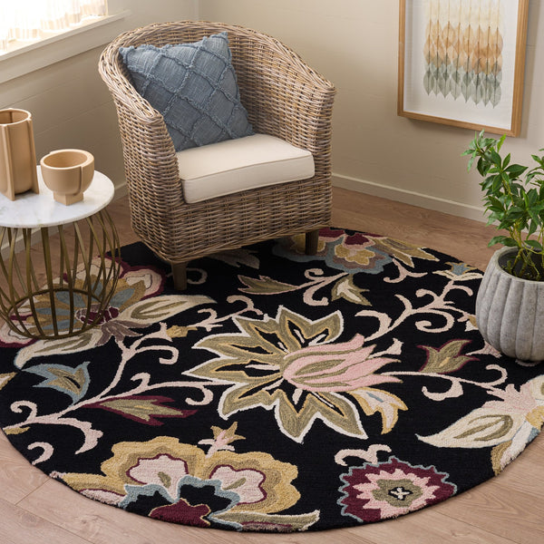 Safavieh Blossom Hand-Tufted Black Sage Runner — Wool-Cotton Floral Design, Low-Profile Pile, Hallway Accent (8Ft) 2'-3" x 8'-0" BLM117Z-28