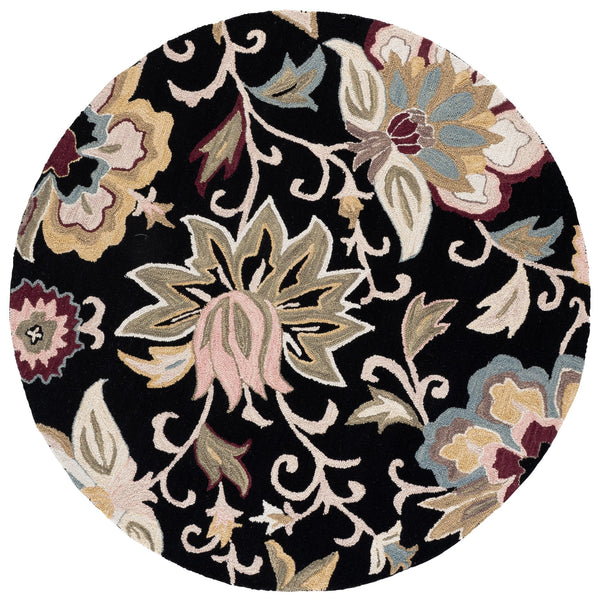 Safavieh Blossom Hand-Tufted Black Sage Runner — Wool-Cotton Floral Design, Low-Profile Pile, Hallway Accent (8Ft) 2'-3" x 8'-0" BLM117Z-28