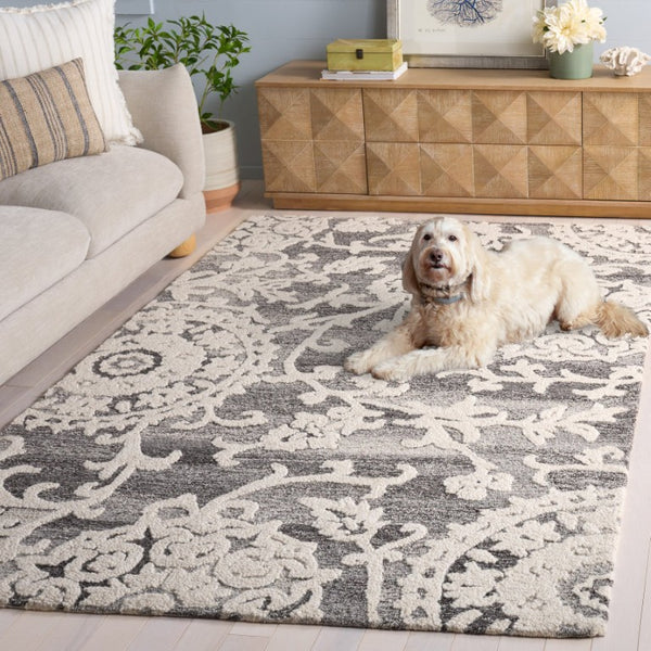 Safavieh Blossom Hand Tufted Wool Area Rug Traditional Indian Craft Grey Ivory Living Room BLM401F-6