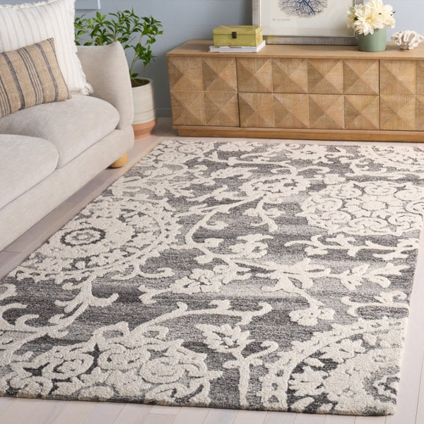 Safavieh Blossom Hand Tufted Wool Area Rug Traditional Indian Craft Grey Ivory Living Room BLM401F-6