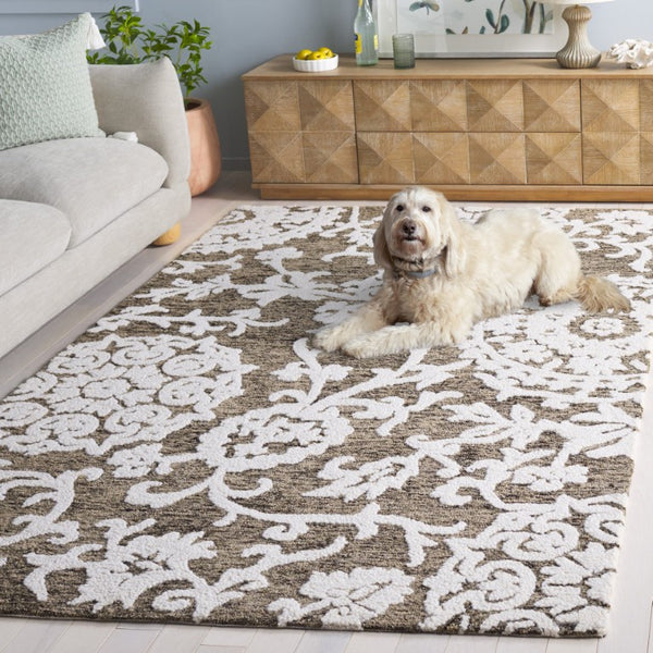 Safavieh Blossom Hand Tufted Wool Area Rug Traditional Brown Ivory Pile for Living Room BLM401T-5