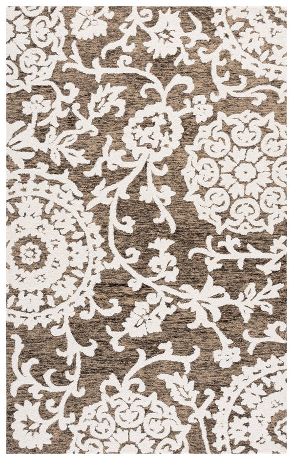 Safavieh Blossom Hand Tufted Wool Area Rug Traditional Brown Ivory Pile for Living Room BLM401T-5