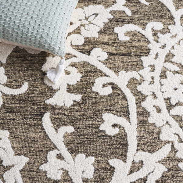 Safavieh Blossom Hand Tufted Wool Area Rug Traditional Brown Ivory Pile for Living Room BLM401T-5