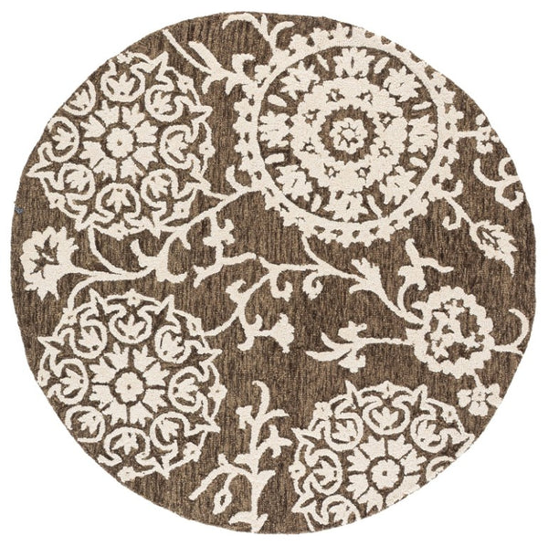 Safavieh Blossom Hand Tufted Wool Round Rug Traditional Ivory Brown Plush Living Room Accent BLM401T-6R