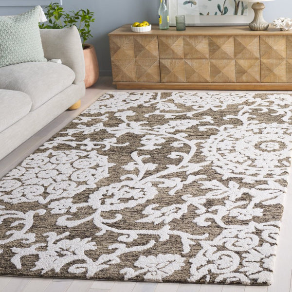 Safavieh Blossom Hand Tufted Wool Area Rug Traditional Brown Ivory Pattern for Living Room BLM401T-6