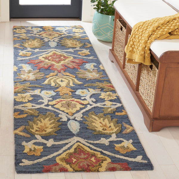 Safavieh Blossom Handcrafted Wool Area Rug - Luxurious Floral Motif Décor For Timeless Elegance In Any Room Navy ,Multi Wool Blm402a-68