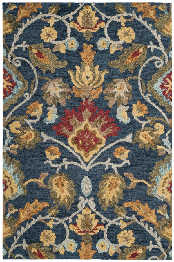 Safavieh Blossom Handcrafted Wool Area Rug - Luxurious Floral Motif Décor For Timeless Elegance In Any Room Navy ,Multi Wool Blm402a-68