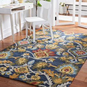 Safavieh Blossom Handcrafted Wool Area Rug - Luxurious Floral Motif Décor For Timeless Elegance In Any Room Navy ,Multi Wool Blm402a-68