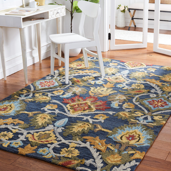 Safavieh Blossom Handcrafted Wool Area Rug - Luxurious Floral Motif Décor For Timeless Elegance In Any Room Navy ,Multi Wool Blm402a-68