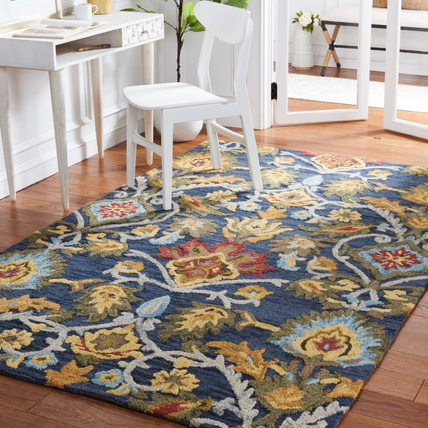 Safavieh Blossom Hand‑Tufted Wool Area Rug Navy Multi With Plush 5/8" Pile, Floral Transitional Elegance 3'-0" x 5'-0" BLM402A-3OV