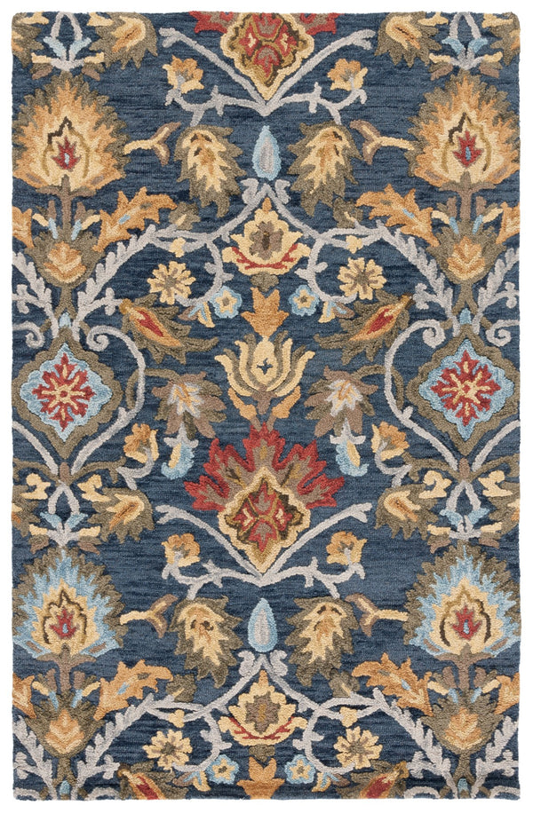 Safavieh Blossom Hand‑Tufted Wool Area Rug Navy Multi With Plush 5/8" Pile, Floral Transitional Elegance 3'-0" x 5'-0" BLM402A-3OV