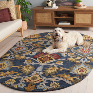 Safavieh Blossom Handcrafted Wool Area Rug - Luxurious Floral Motif Décor For Timeless Elegance In Any Room Navy ,Multi Wool Blm402a-68