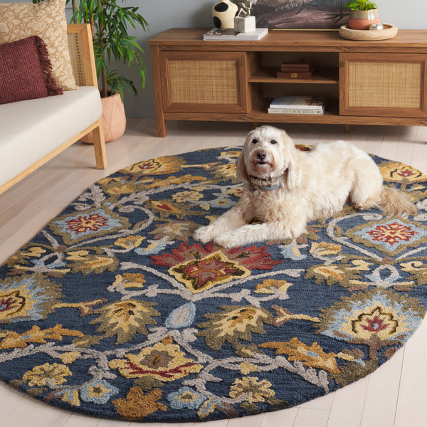 Safavieh Blossom Handcrafted Wool Area Rug - Luxurious Floral Motif Décor For Timeless Elegance In Any Room Navy ,Multi Wool Blm402a-68