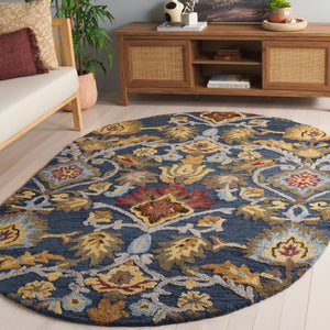 Safavieh Blossom Handcrafted Wool Area Rug - Luxurious Floral Motif Décor For Timeless Elegance In Any Room Navy ,Multi Wool Blm402a-68