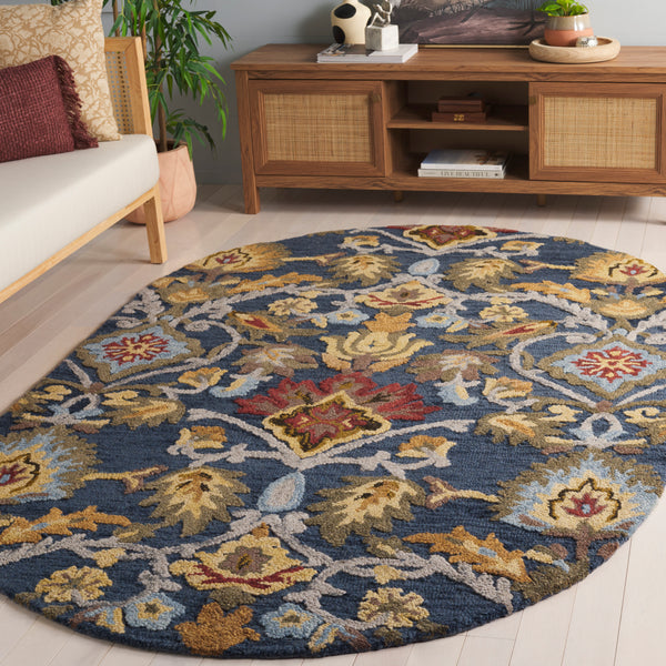 Safavieh Blossom Handcrafted Wool Area Rug - Luxurious Floral Motif Décor For Timeless Elegance In Any Room Navy ,Multi Wool Blm402a-68