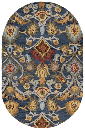 Safavieh Blossom Hand-Tufted Wool Oval Rug with Floral Motif for Dining or Bedroom Navy 5'-0" x 8'-0" BLM402A-5OV