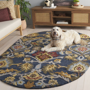Safavieh Blossom Hand-Tufted Wool Oval Rug with Floral Motif for Dining or Bedroom Navy 5'-0" x 8'-0" BLM402A-5OV