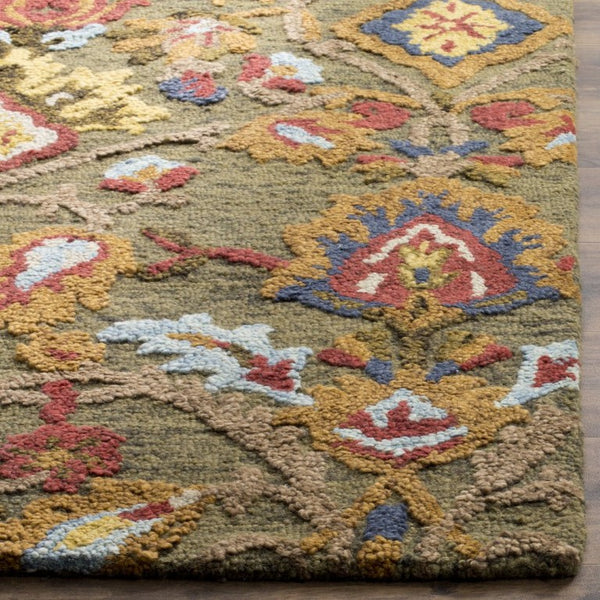Safavieh Blossom Hand-Tufted Wool Oval Rug with Floral Motif for Dining or Bedroom Green 11'-0" x 11'-0" BLM402B-11SQ