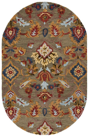 Safavieh Blossom Hand-Tufted Wool Oval Rug with Floral Motif for Dining or Bedroom Green 5'-0" x 8'-0" BLM402B-5OV