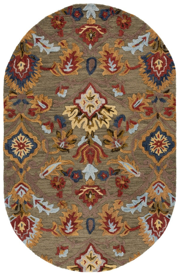 Safavieh Blossom Hand-Tufted Wool Oval Rug with Floral Motif for Dining or Bedroom Green 5'-0" x 8'-0" BLM402B-5OV