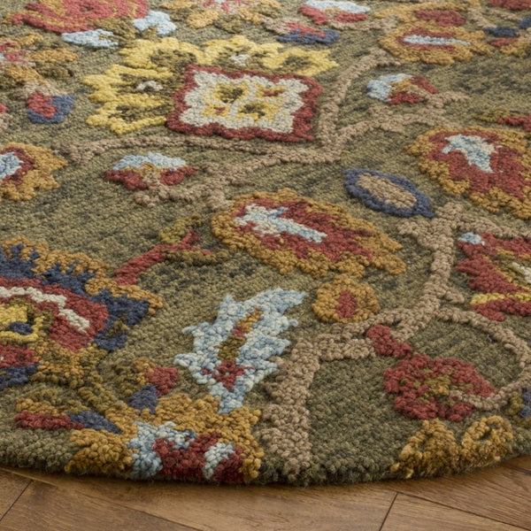 Safavieh Blossom Hand-Tufted Wool Oval Rug with Floral Motif for Dining or Bedroom Green 5'-0" x 8'-0" BLM402B-5OV