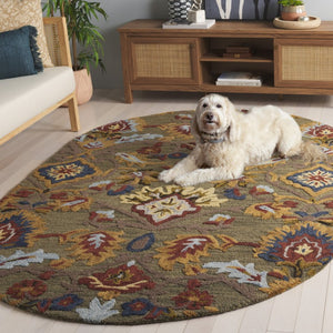 Safavieh Blossom Hand-Tufted Wool Oval Rug with Floral Motif for Dining or Bedroom Green 5'-0" x 8'-0" BLM402B-5OV