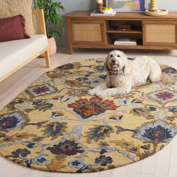 Safavieh Blossom Hand-Tufted Wool Oval Rug with Floral Motif for Dining or Bedroom Gold 4'-0" x 6'-0" BLM402D-4OV