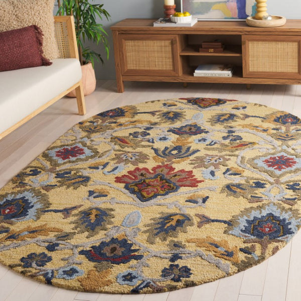Safavieh Blossom Hand-Tufted Wool Oval Rug with Floral Motif for Dining or Bedroom Gold 4'-0" x 6'-0" BLM402D-4OV