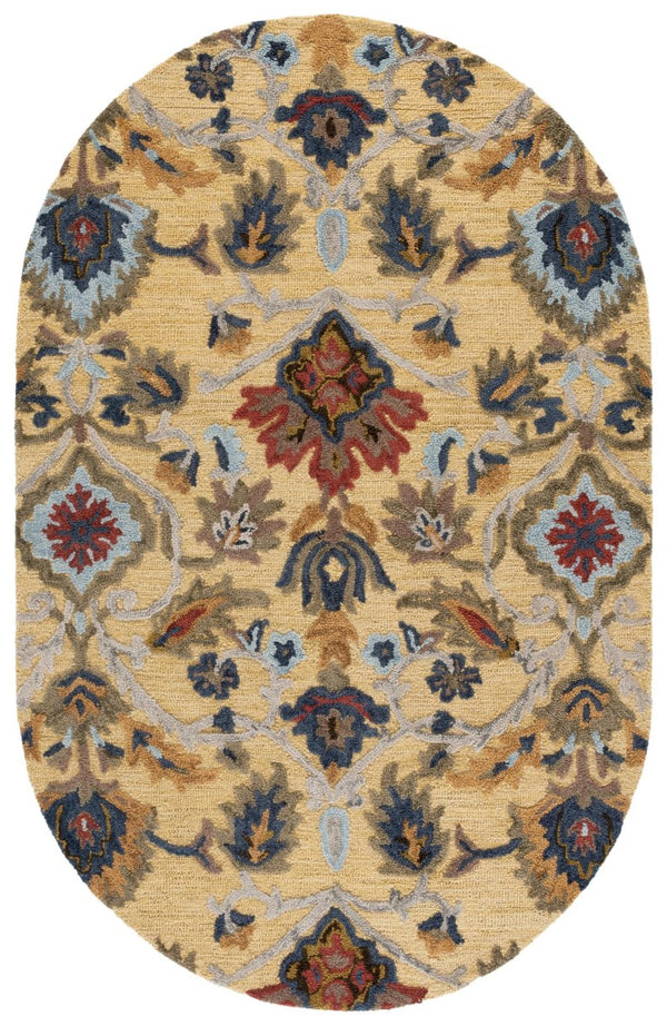 Safavieh Blossom Hand-Tufted Wool Oval Rug with Floral Motif for Dining or Bedroom Gold 4'-0" x 6'-0" BLM402D-4OV
