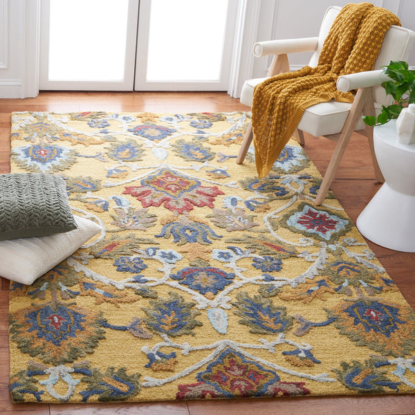 Safavieh Blossom Hand-Tufted 6X8 Oval Wool Rug In Gold Multi — Traditional Oriental Pattern, Plush 5/8" BLM402D-68OV
