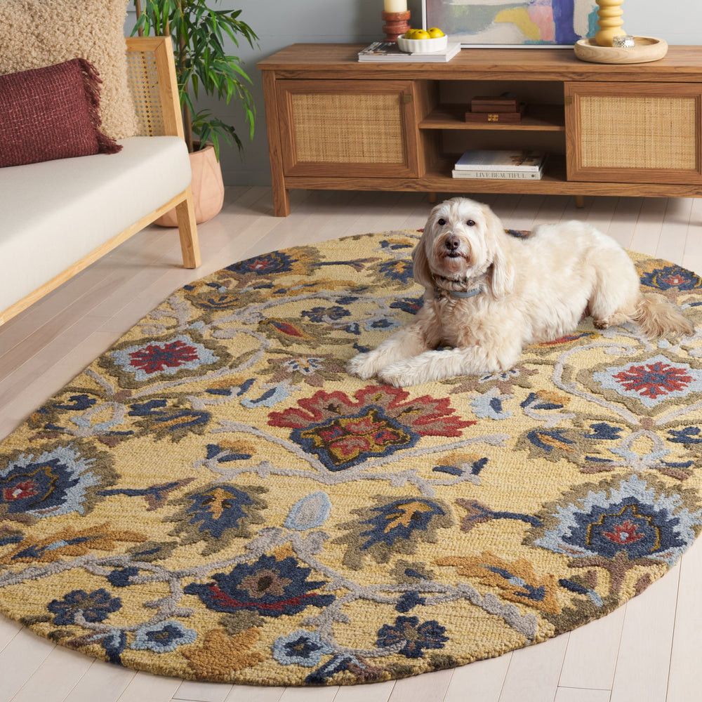 Safavieh Blossom 402d Gold Multi - Hand-tufted Oval Area Rug, Luxurious Wool, Vibrant Patterns For Home Decor Gold ,Multi Wool Blm402d-5ov