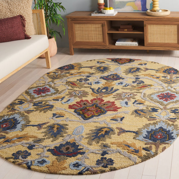 Safavieh Blossom 402d Gold Multi - Hand-tufted Oval Area Rug, Luxurious Wool, Vibrant Patterns For Home Decor Gold ,Multi Wool Blm402d-5ov