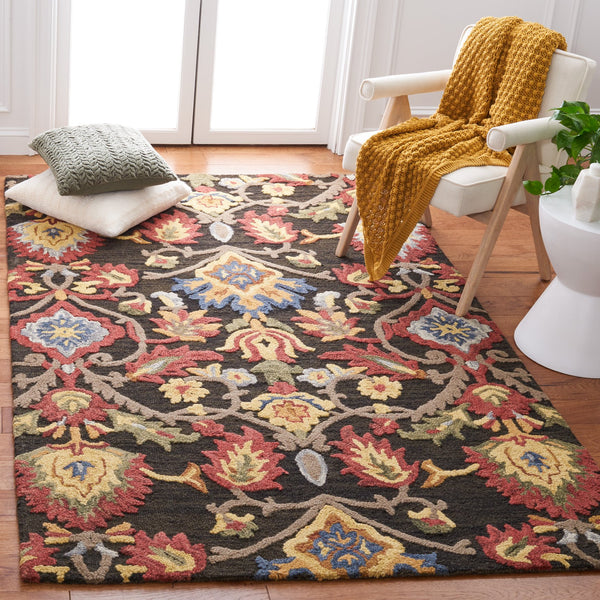Safavieh Blossom Hand-Tufted 6X9 Wool Rug Charcoal & Multi — Traditional Motifs, Plush 5/8" Pile, Durable Elegance BLM402H-68OV
