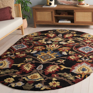 Safavieh Blossom Handcrafted Wool Area Rug - Luxurious Floral Motif Décor For Timeless Elegance In Any Room Charcoal ,Multi Wool Blm402h-68