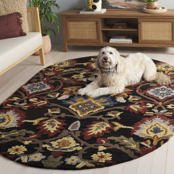 Safavieh Blossom Hand-Tufted Wool Oval Rug with Floral Motif for Dining or Bedroom Black 5'-0" x 8'-0" BLM402H-5OV