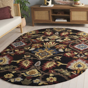 Safavieh Blossom Hand-Tufted Wool Oval Rug with Floral Motif for Dining or Bedroom Black 5'-0" x 8'-0" BLM402H-5OV