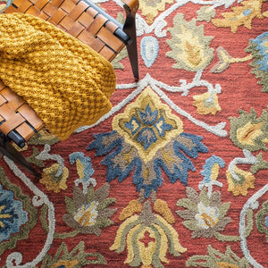 Safavieh Blossom Hand Tufted Wool Area Rug Vibrant Red Multi Palette for Foyer or Reading Nook BLM402Q-3SQ
