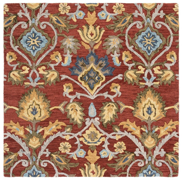 Safavieh Blossom Hand Tufted Wool Area Rug Vibrant Red Multi Palette for Foyer or Reading Nook BLM402Q-3SQ