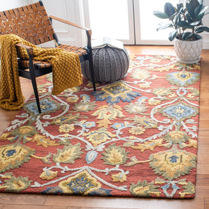 Safavieh Blossom Hand-Tufted Red Wool Square Rug — Soft 5/8" Pile, Traditional Floral Charm For Nooks & Entryways 6'-0" x 8'-0" BLM402Q-68OV