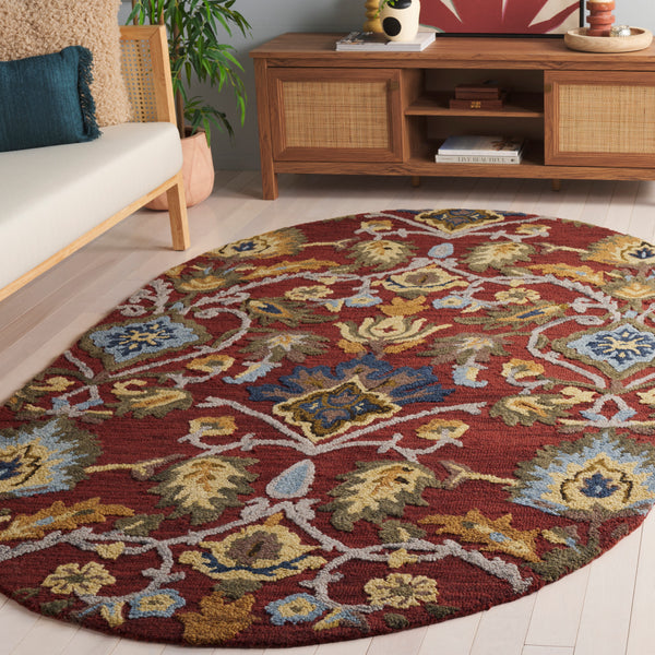Safavieh Blossom Handcrafted Wool Area Rug - Luxurious Floral Motif Décor For Timeless Elegance In Any Room Red ,Multi Wool Blm402q-3r