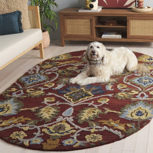 Safavieh Blossom Hand-Tufted Wool Oval Rug with Floral Motif for Dining or Bedroom Red 5'-0" x 8'-0" BLM402Q-5OV